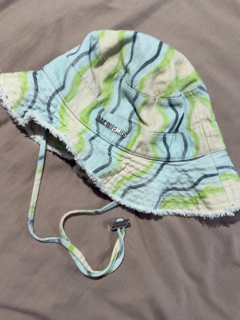 Jacquemus Blue, Green & Cream Wave-Print Bucket Hat